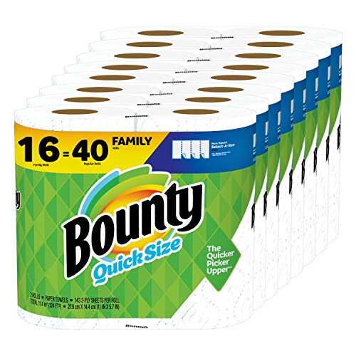 Bounty Quick-Size Paper Towels, White, 16 Family Rolls = 40 Regular Rolls Via Amazon