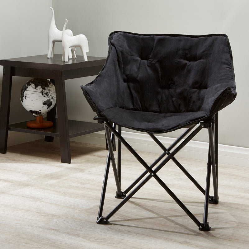 Mainstays Collapsible Square Chair, Black Microsuede Via Walmart