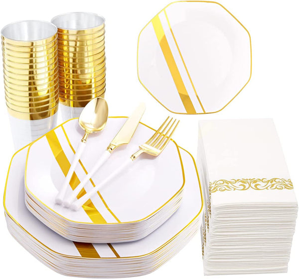20 Guest Gold Plastic Plates
Via Amazon