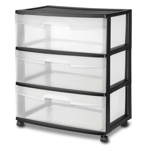 Sterilite  Wide 3 Drawer Cart, Black Frame with Clear Drawers and Black Casters, 1-Pack Via Amazon
