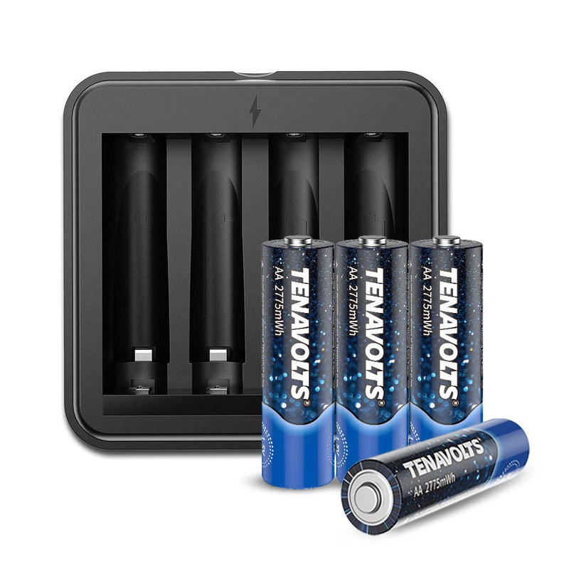 4-Count Tenavolts AA Rechargeable Lithium Batteries with USB Charger Via Amazon ONLY $11.90 Shipped! (Reg $35)