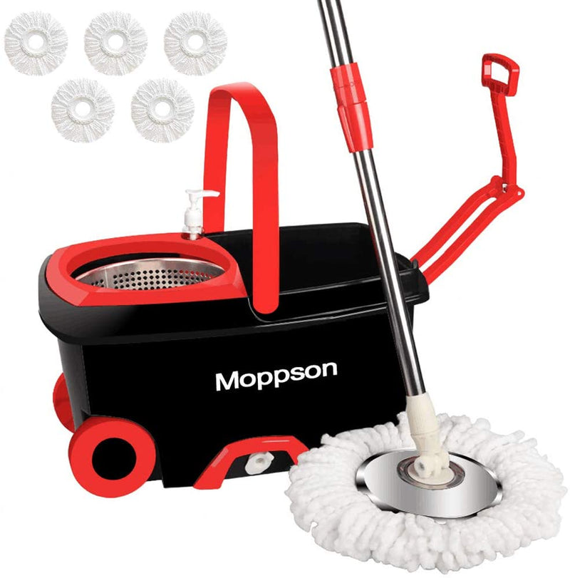 Spin Mop and Bucket Floor Cleaning System with 5 Microfiber Mop Heads Via Amazon