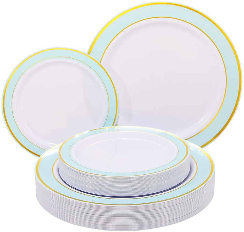 102 PCS Mint with Gold Rim Disposable Plates Via Amazon