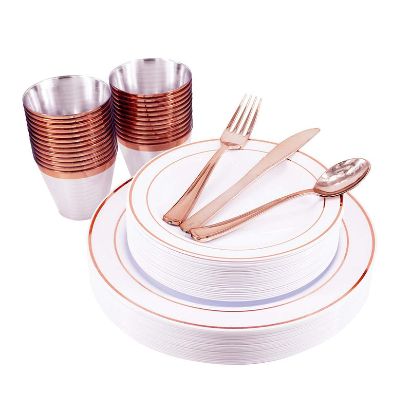 150 Rose Gold Disposable Plates Cutlery 25 Guests Via Amazon
