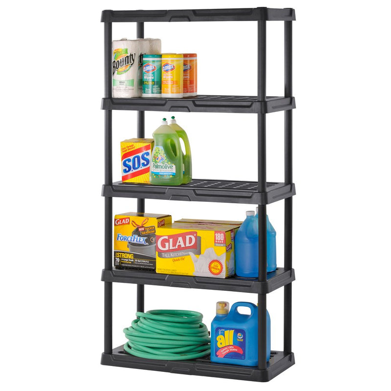 Plastic Shelving, 36" Width x 72" Height x 18" Depth, 5 Shelves Black Via Amazon