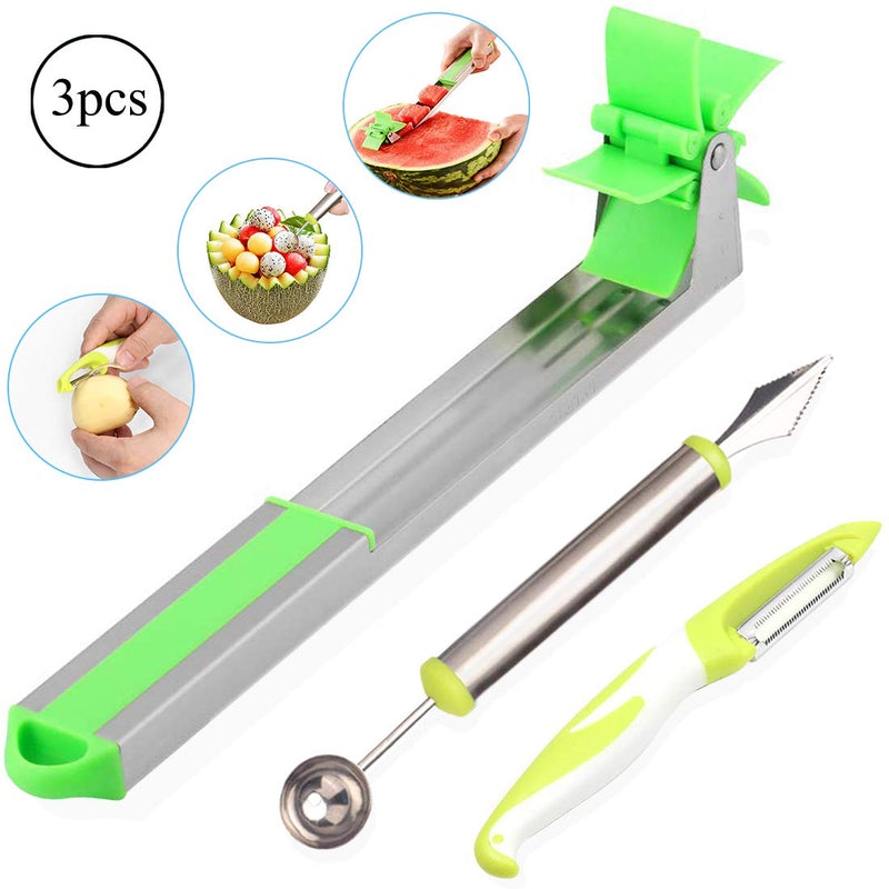 Watermelon Windmill Slicer Cutter Stainless Steel Fruit Vegetable Knife with Melon Baller Scoop & Paring Knife Via Amazon