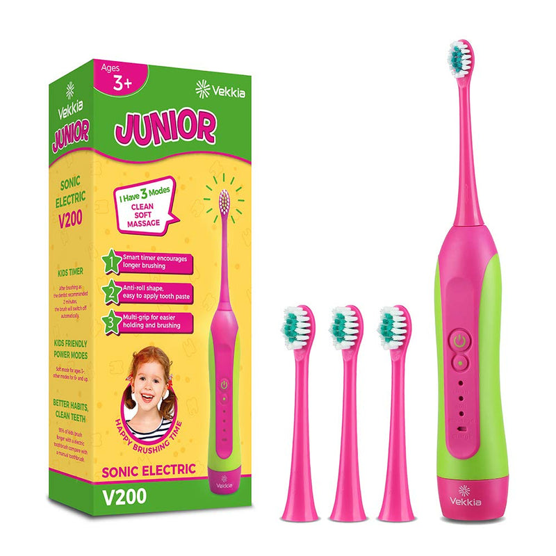 Sonic Rechargeable Kids Electric Toothbrush- 3 Modes, 2-Min Timer, 4 Soft Bristles Via Amazon