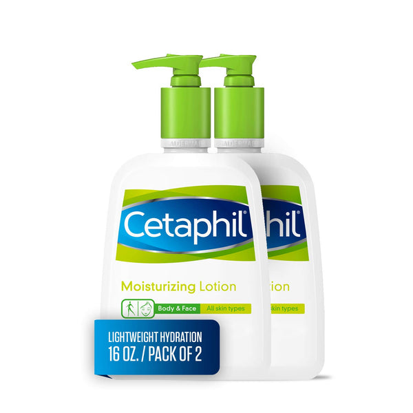 Cetaphil Moisturizing Lotion for All Skin Types, Body and Face Lotion, 16 Fl Oz (Pack of 2)