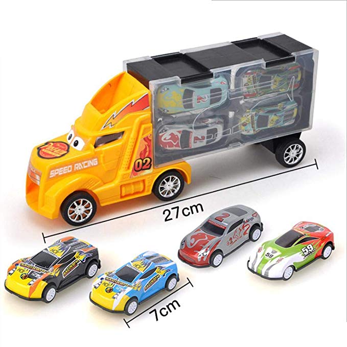 Toy Truck Transport Car Carrier with 4 Toy Cars Via Amazon