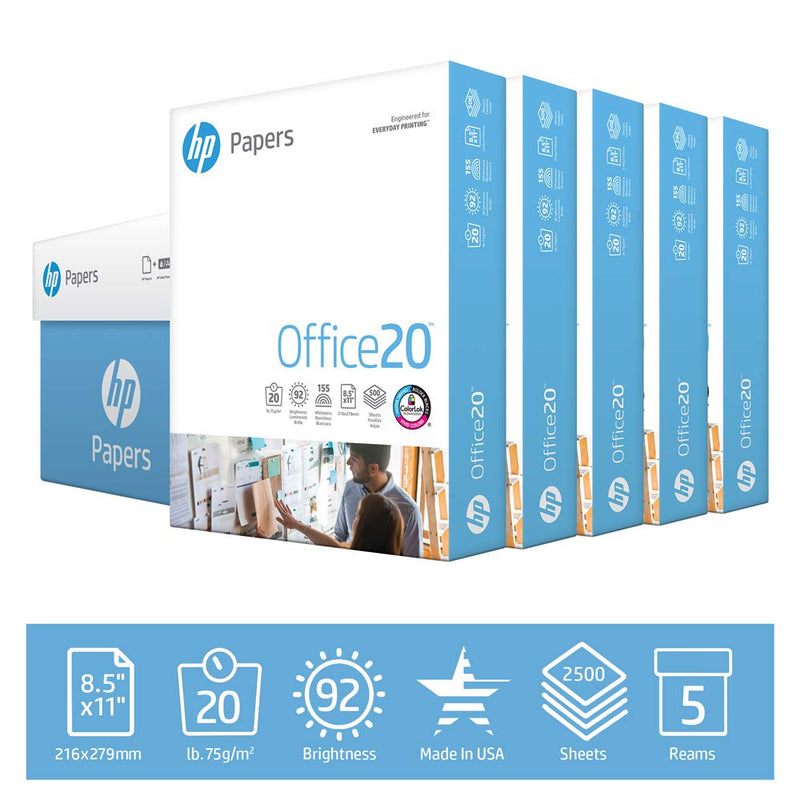 HP Printer Paper Office 20lb, 8.5x 11, 5 Ream Case, 2,500 Total Sheets Via Amazon