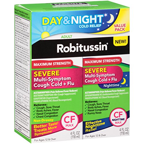 Robitussin Severe Multi-Symptom Cough Cold & Flu Day/Night Value Pack, 4 fl oz, 2 ct Via Amazon
