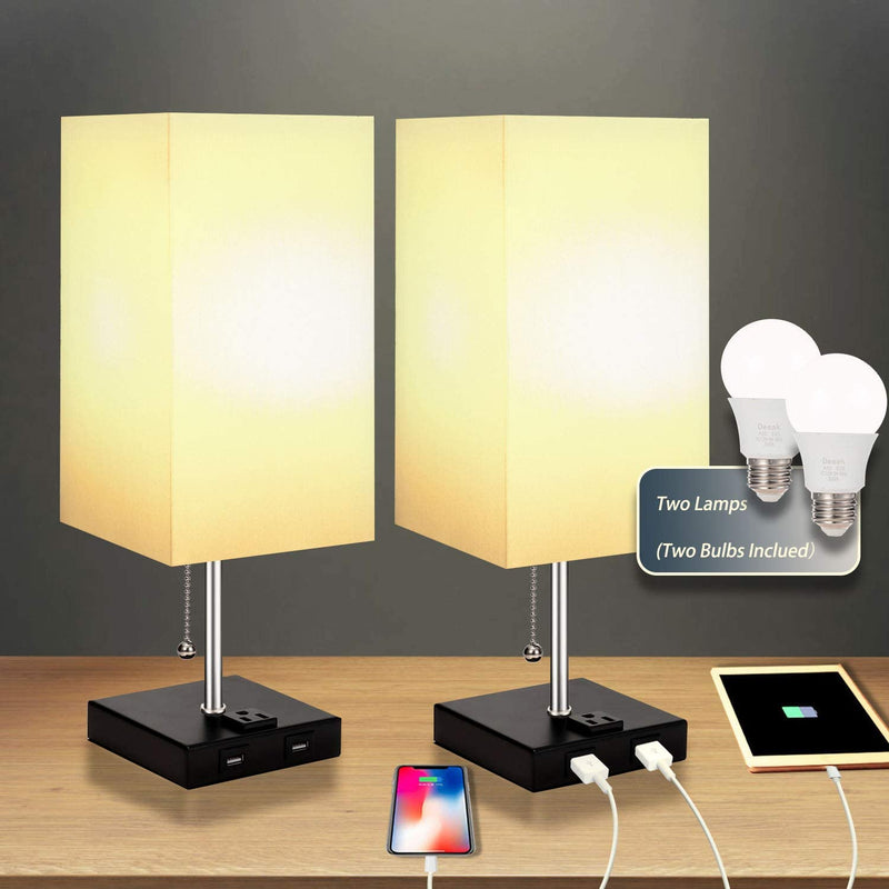 Set of 2 Bedside Lamp with 2 USB Charging Ports & AC Outlets Via Amazon