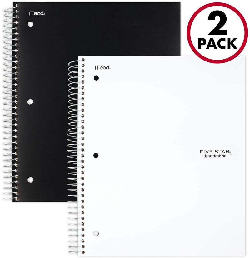 2 Pack Five Star Spiral Notebooks, 3 Subject, College Ruled Via Amazon