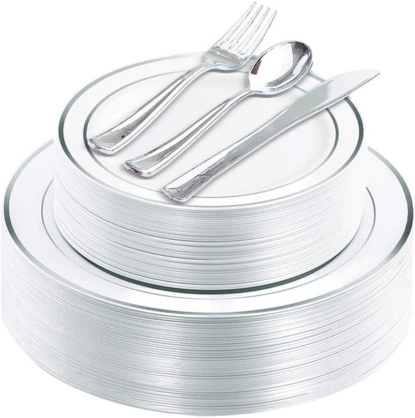 125 PCS Silver Plastic Plates & Silver Plastic Silverware Via Amazon