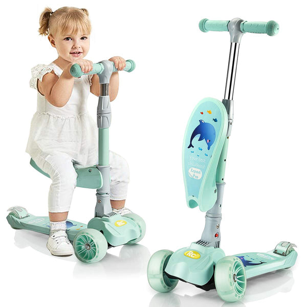 Scooters for Kids 2-in-1 with Removable Seat Folding  – Adjustable Height -Flashing Wheels Via Amazon