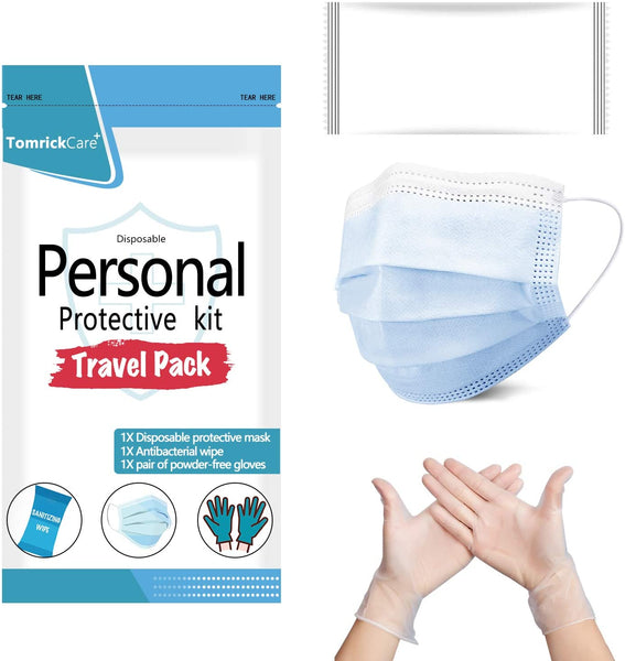 10 Pack Personal Protection Kit – Nitrile Gloves, Mask, Wipes Via Amazon