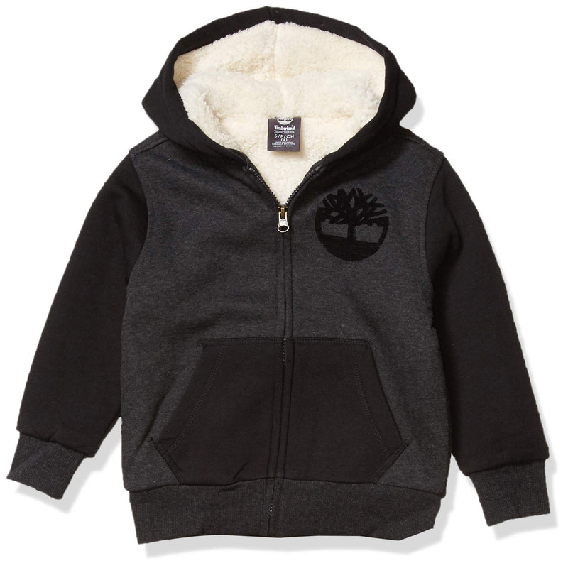 Timberland Boys' Little Sherpa Lined Fleece Full Zip Hoodie, Black Heather Via Amazon