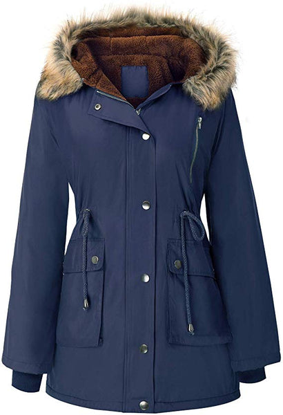 Women’s Hooded Fleece Line Coats Parkas Faux Fur Jackets with Pockets Via Amazon