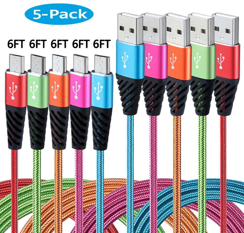 5-Pack 6FT Nylon Braided Android Phone Charger Via Amazon