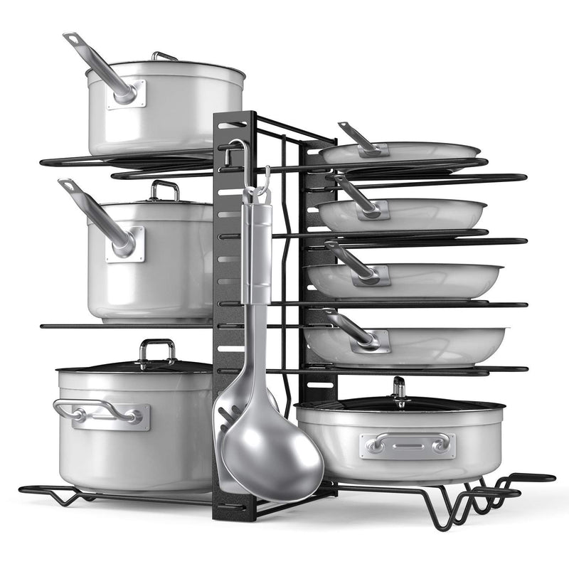 Pot Rack Organizer-Adjustable 8+ Pots and Pans, Pot Lid Holder with 3 DIY Methods Via Amazon