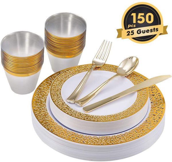 Plastic Dinnerware Set 150PCS,  25 Guests Via Amazon