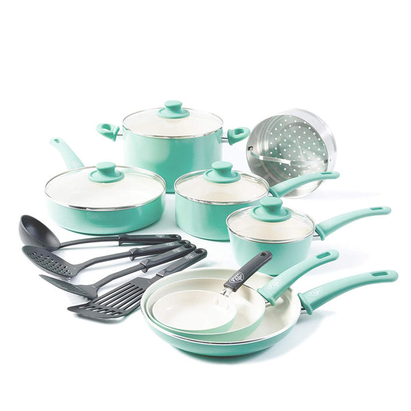 16pc Ceramic Non-Stick Cookware Set Via Amazon