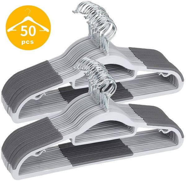 50 Pack Heavy Duty Dry Wet Clothes Hangers with Non-Slip Pads Space Saving Via Amazon