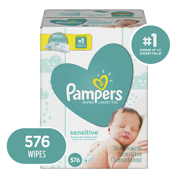 Pampers Sensitive Water Baby Diaper Wipes, 576 Wipes x 2 QTY Via Amazon