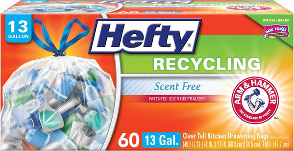 Hefty Recycling Tall Kitchen Trash Bags, Clear, 13 Gallon, 60 Count Via Amazon