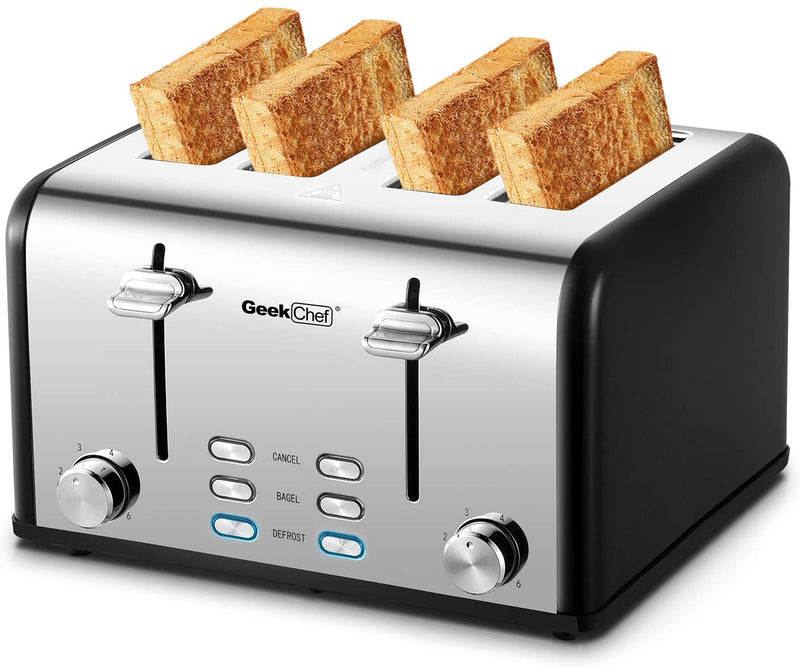 4-Slice Toaster Stainless Steel -Dual Control Panels of Bagel/Defrost/Cancel, 6 Bread Shade Settings, Via Amazon