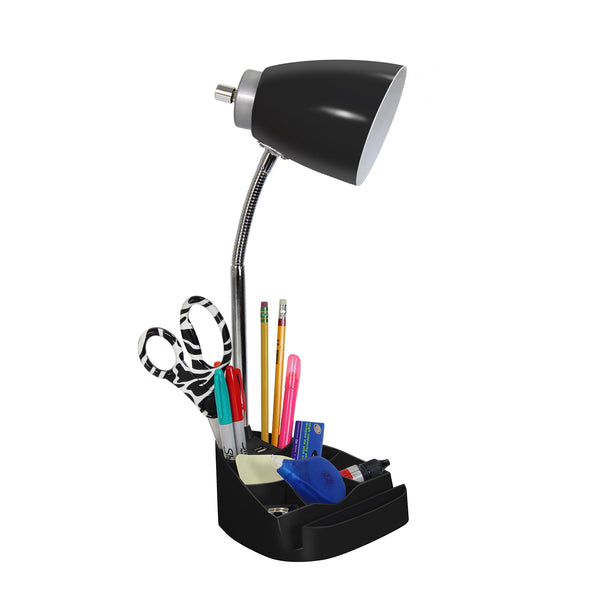 Limelights LD1056-BLK iPad Tablet Stand Book, Black Gooseneck Organizer Desk Lamp with Holder and USB Port