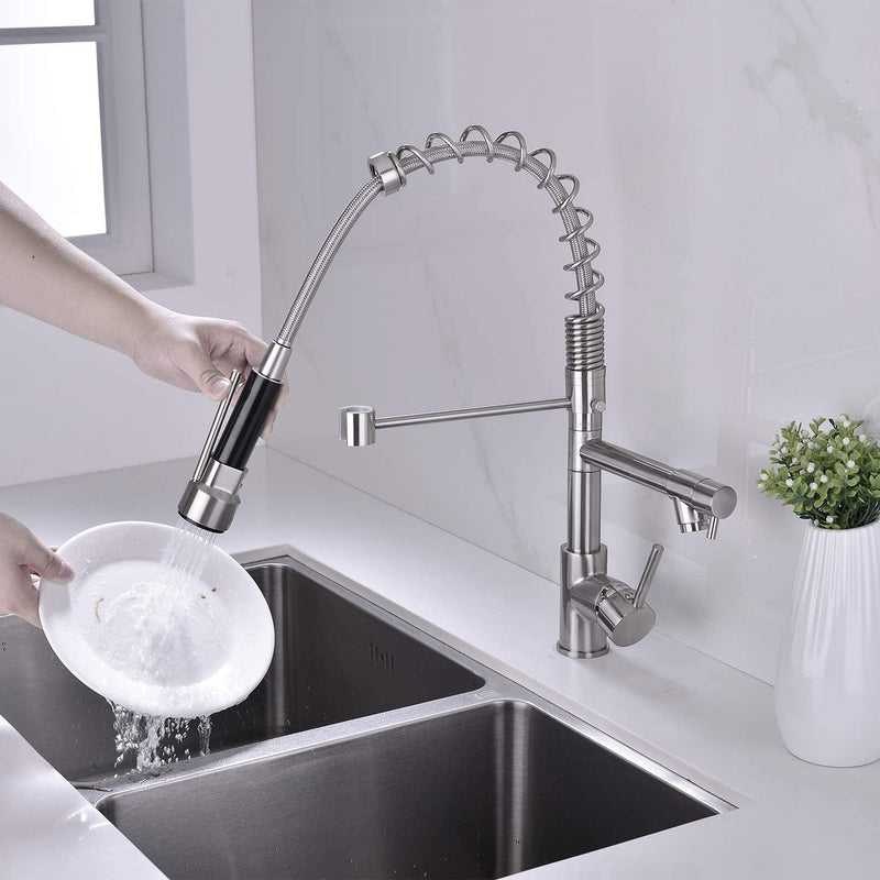 Brushed Nickel Kitchen Faucet with Pull Down Sprayer Via Amazon