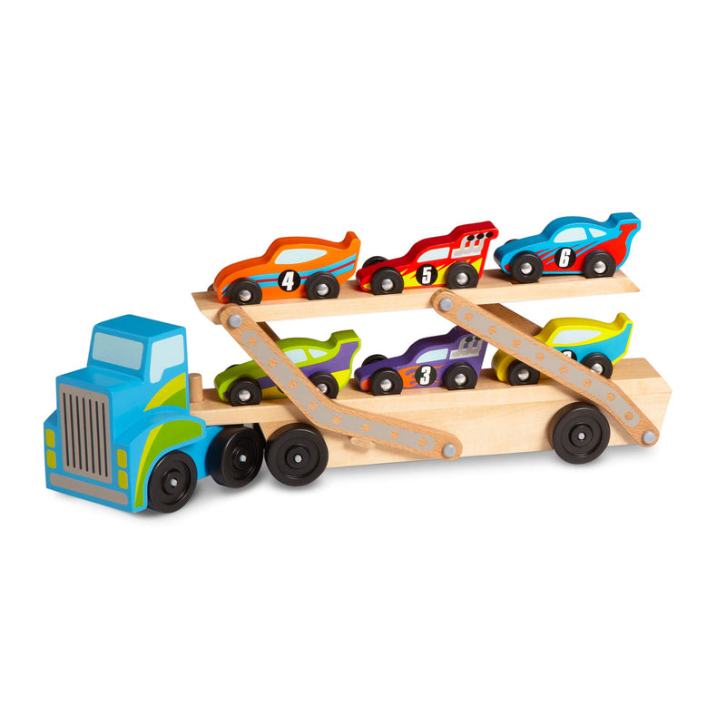 Melissa & Doug Mega Race-Car Carrier (Wooden Double Decker Trailer With 6 Unique Race Cars) Via Amazon