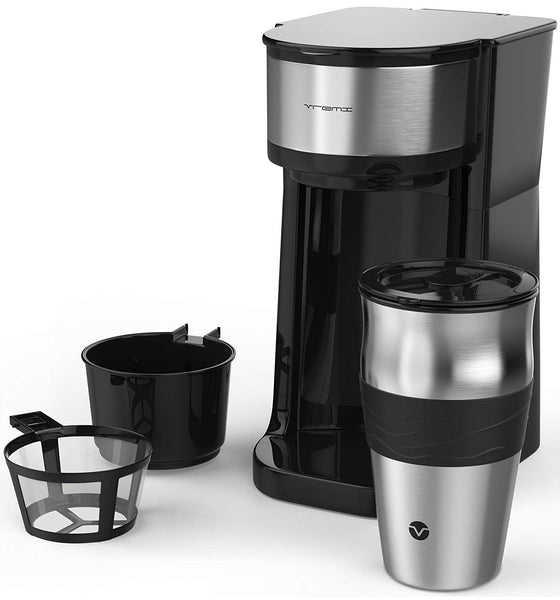 Single Cup Coffee Maker with 14oz Travel Coffee Mug + Reusable Filter Via Amazon