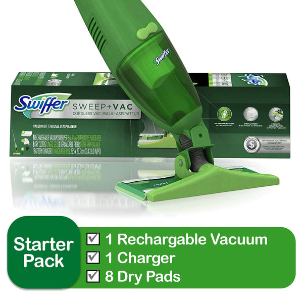 Swiffer Sweep and Vacuum Cleaner Includes: 1 Rechargable Vacuum, 8 Dry Pads, 1 Charger Via Amazon