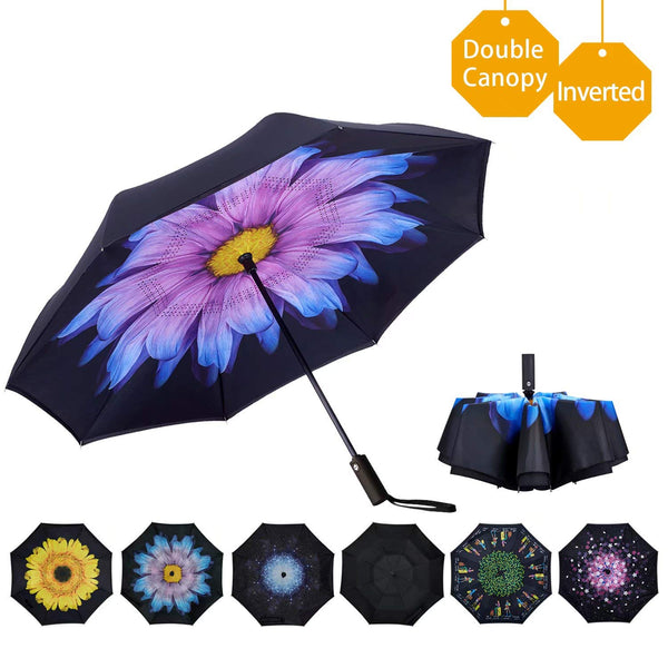 Inverted Automatic Umbrella Double Layer Windproof Reverse Folding Via Amazon