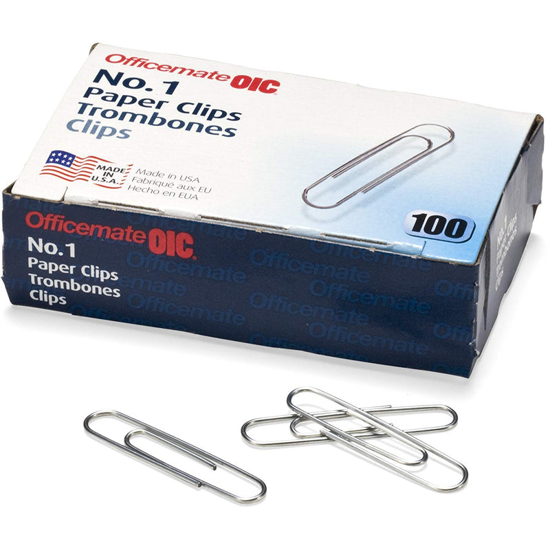 Officemate Paper Clips, Pack of 10 Boxes of 100 Clips Each, 1000 Clips Total