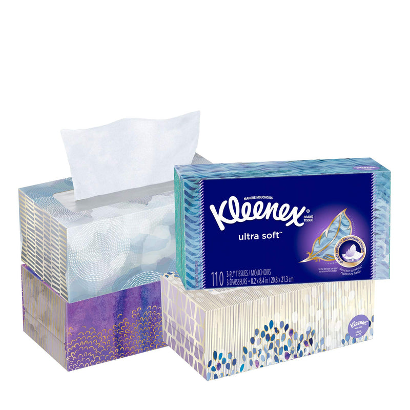 Kleenex Ultra Soft Facial Tissues, 4 Flat Boxes, 110 Tissues per Box (440 Count Total)