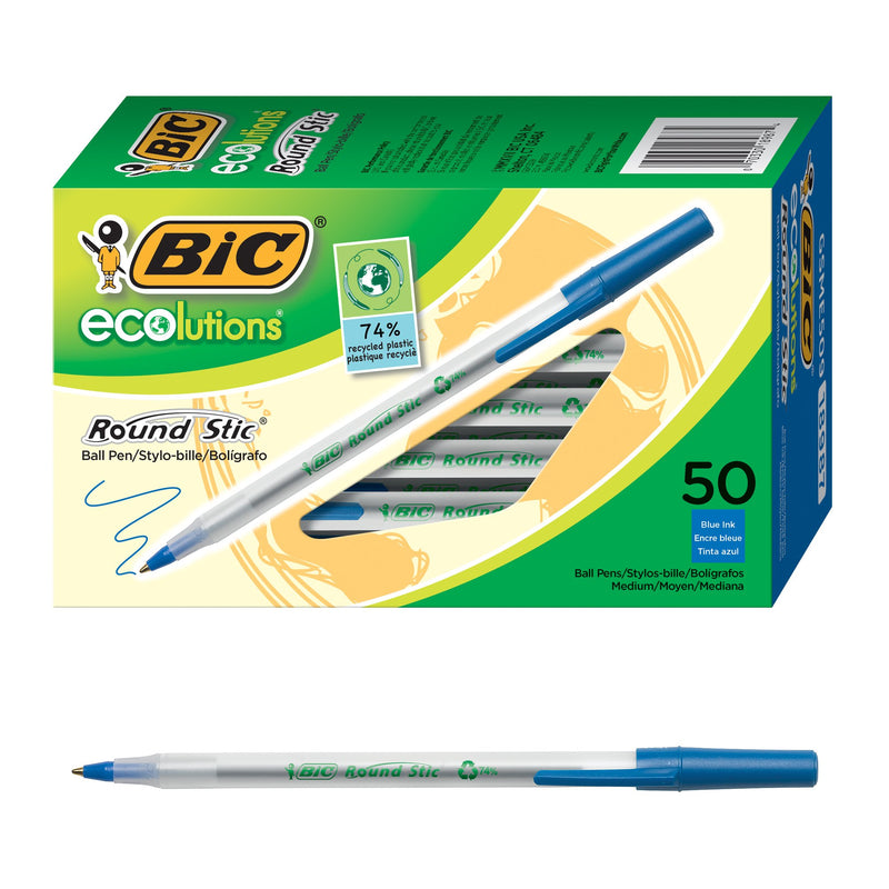BIC Ecolutions Round Stic Ballpoint Pen, Blue, 50-Count Via Amazon
