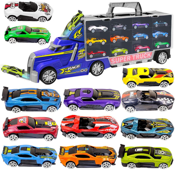 20" Large Carrier Truck with 12 Pcs Sports Car, Up to Srorage 24 Mini Vehicle, Via Amazon