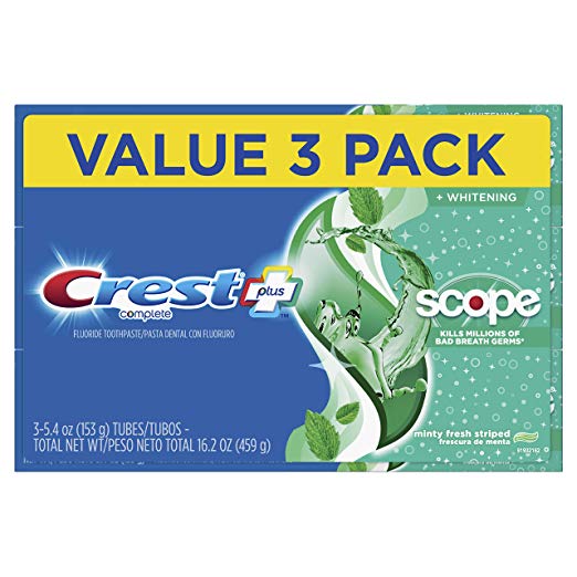 3 Pack Crest Complete Whitening + Scope Toothpaste Via Amazon