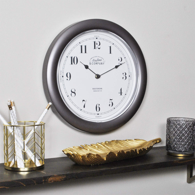 FirsTime & Co. 12" Nickel Homestyle Wall Clock, Metallic Dark Gray Via Amazon