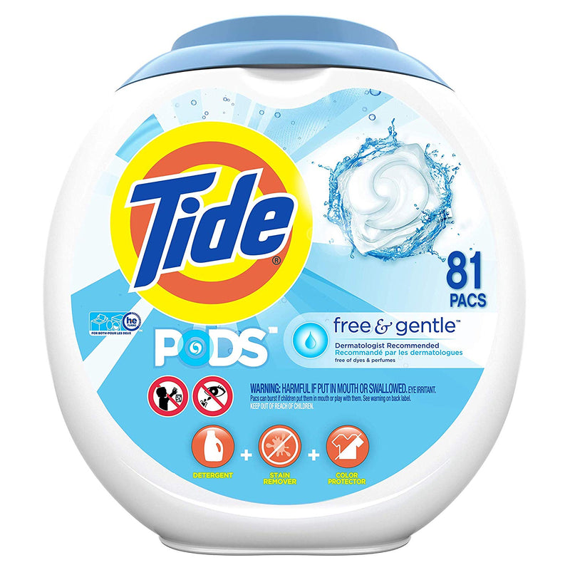 Tide Free and Gentle Laundry Detergent Pods, 81 Count Via Amazon