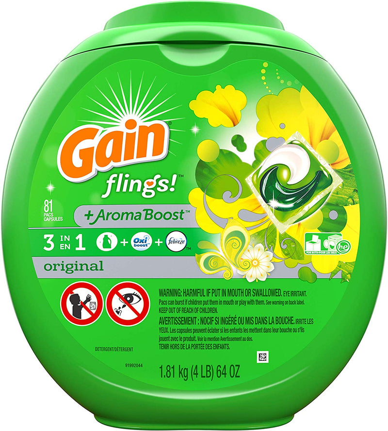81-Count Gain Flings Original Laundry Detergent Pacs Via Amazon
