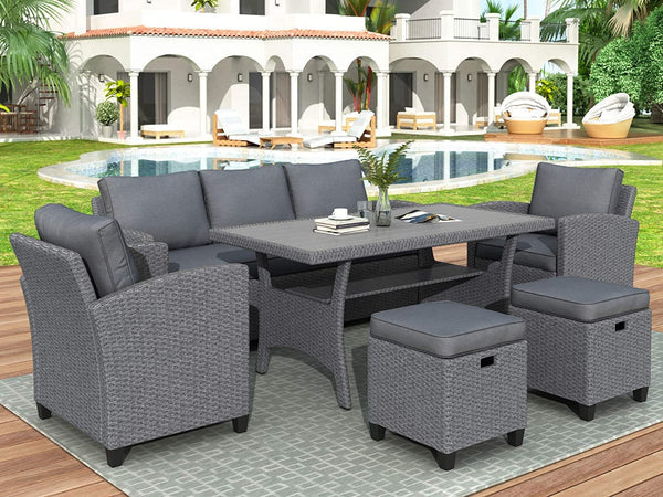 6-Piece Outdoor Patio Furniture Sets With Rattan 3-Seater Sofa Via Amazon