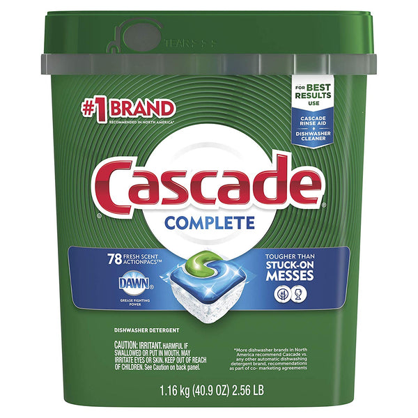 Cascade complete Actionpacs Dishwasher Detergent, Fresh Scent, 78Count Via Amazon