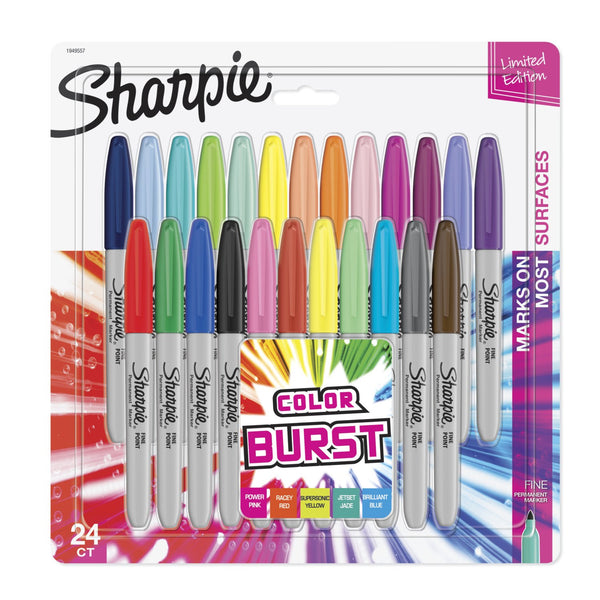 Sharpie Color Burst Permanent Markers, Fine Point, 24 Count Via Amazon