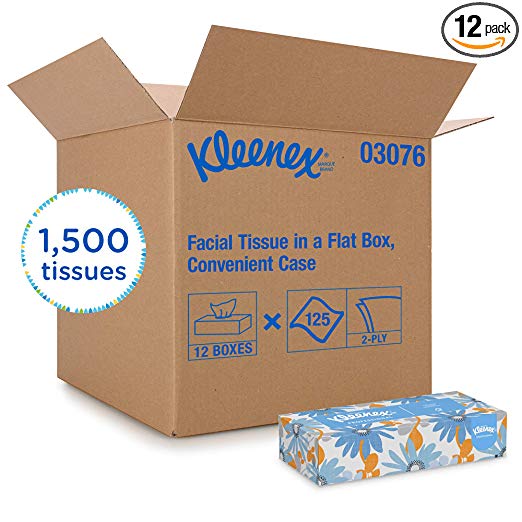 Kleenex Facial Tissue , Flat Tissue Boxes, 12 Boxes, 125 Tissues / Box Via Amazon