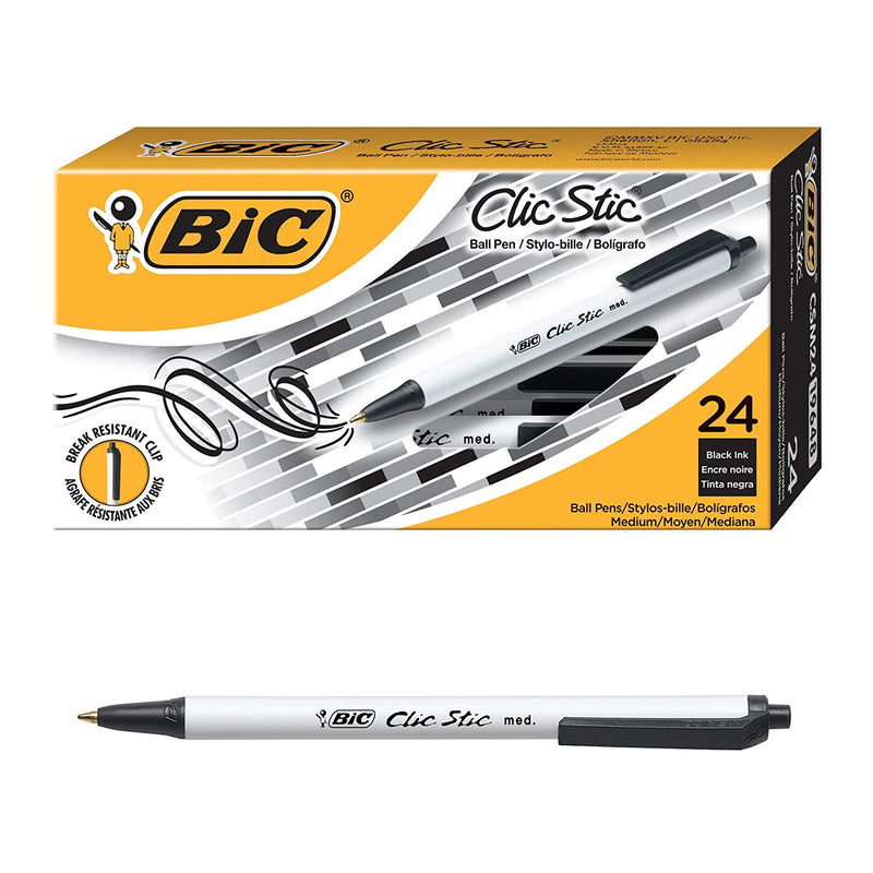 BIC Clic Stic Retractable Ball Pen (Medium Point, 24-Count)  Via Amazon