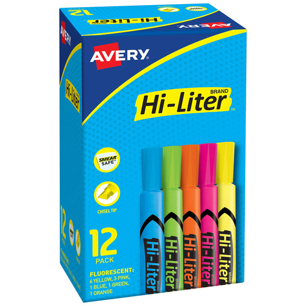 Avery Hi-Liter, Assorted Colors, Pack of 12 Highlighters Via Amazon